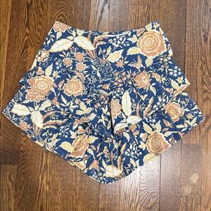 MOTHER Floral Tiered Ruffle Shorts - Navy, Tan, Cream
